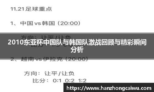 2010东亚杯中国队与韩国队激战回顾与精彩瞬间分析
