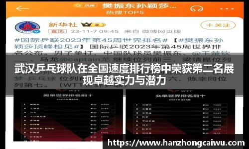 武汉乒乓球队在全国速度排行榜中荣获第二名展现卓越实力与潜力